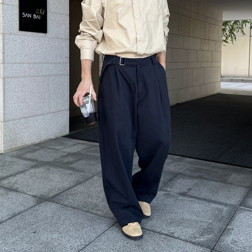 秋冬高级感厚款垂感西裤男新款宽松纯色直筒休闲长裤子