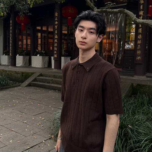 纽扣抗皱亲肤坑条纹路短款收腰百搭T恤短袖Polo衫