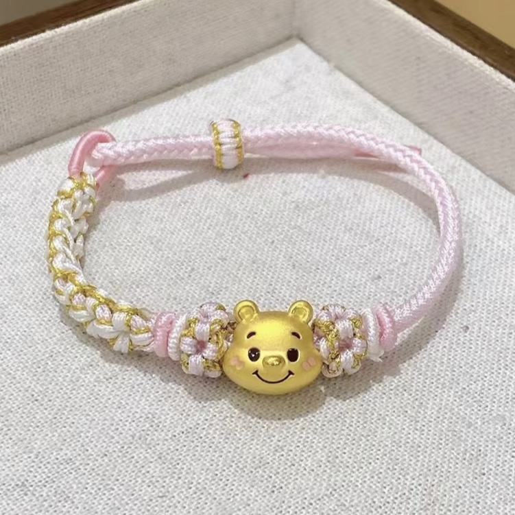 正品黄金维尼小熊头转运珠手链卡通手串送女友老婆七夕情人节礼物
