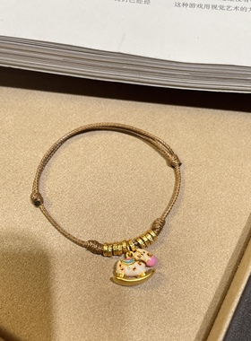 正品新款黄金足金999小木马摇摇马手链 送女友老婆七夕情人节礼物