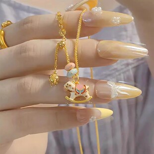 高温烧蓝纯金黄金足金999小木马吊坠摇摇马项链送女友情人节礼物