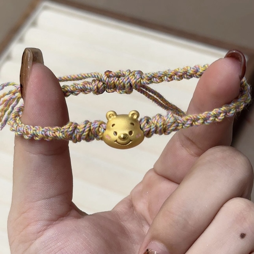 正品黄金维尼小熊头转运珠手链卡通手串送女友老婆七夕情人节礼物