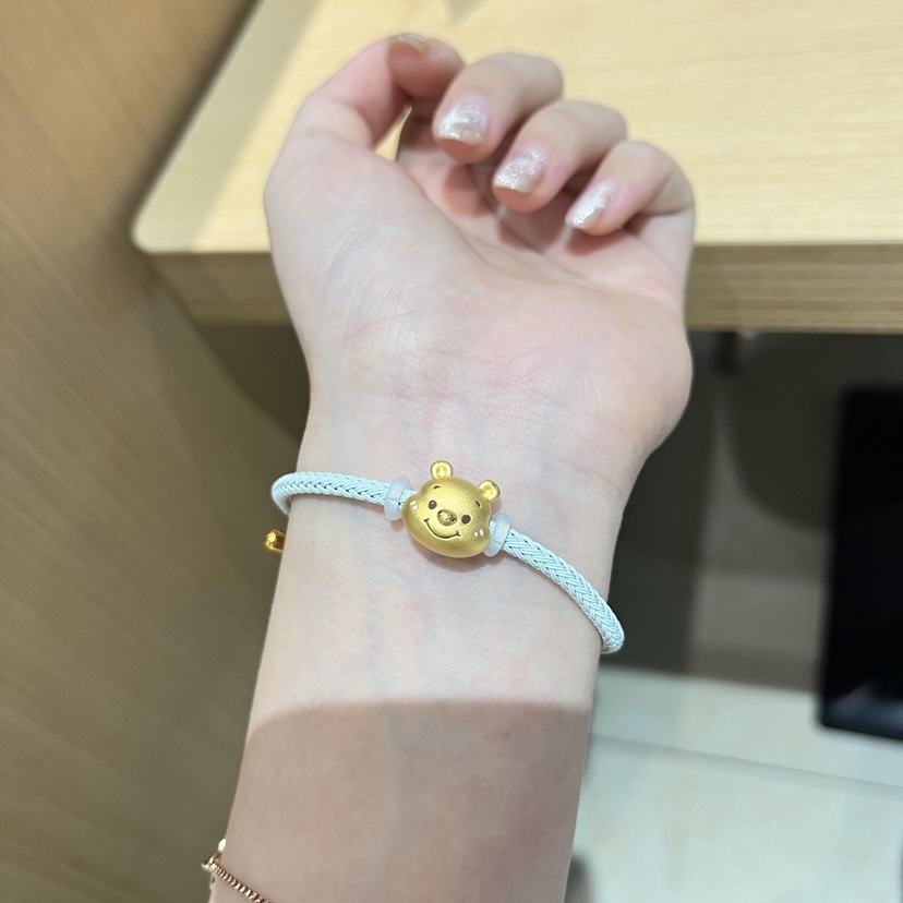 正品黄金维尼小熊头转运珠手链卡通手串送女友老婆七夕情人节礼物