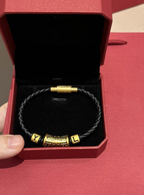 字母黄金黑金刺青饕餮图腾手链男999足金送女友男友老婆七夕礼物