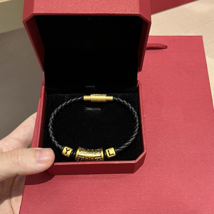 字母黄金黑金刺青饕餮图腾手链男999足金送女友男友老婆七夕礼物