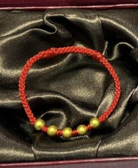 古法小金珠3D黄金足金999手链儿童红绳宝宝满月金饰婴儿百天礼物