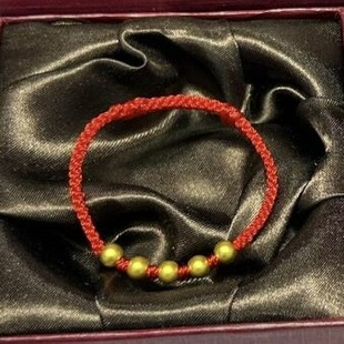 古法小金珠3D黄金足金999手链儿童红绳宝宝满月金饰婴儿百天礼物