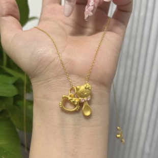 黄金KT勺吊坠足金999凯蒂猫hello kitty项链女送女友老婆七夕礼物