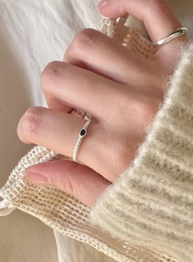 925纯银菱纹格椭圆锆石细款戒指女百搭极简风轻奢不规则开口指环