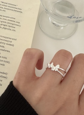 925纯银不规则双层蝴蝶戒指女简约百搭气质轻奢小众设计开口尾戒