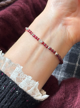天然石榴石纯银铜钱手链女款轻奢精致新中式小众设计百搭串珠手串