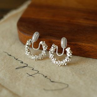饰里太美简约冷淡风碎银圆圈蚊香盘耳夹气质高级感ins风通勤耳饰