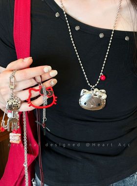 甜酷少女!小众设计感KT猫吊坠项链女2025新款甜美毛衣链长款配饰