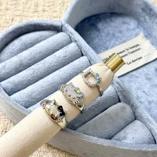 时尚 可爱甜美精致hellokitty猫咪戒指小众设计感优雅个性 百搭指环