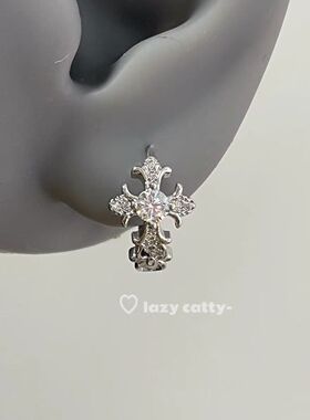 lazy catty精致闪钻十字架鸢尾耳圈小众高级感耳钉气质耳环耳扣女