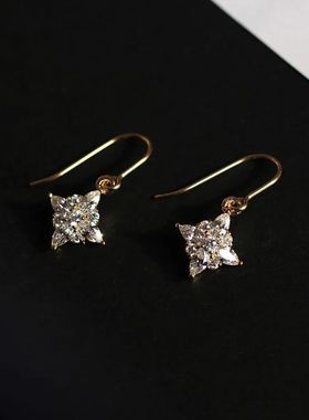 强推很闪很精致金色镶嵌锆石菱形耳环优雅小众设计百搭耳坠女款