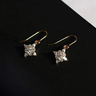 强推很闪很精致金色镶嵌锆石菱形耳环优雅小众设计百搭耳坠女款