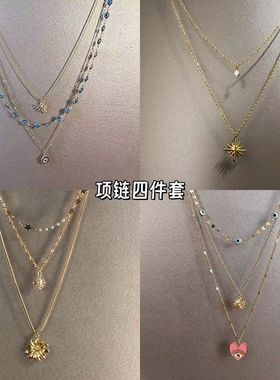 中古恶魔之眼太阳罗盘项链复古欧美个性时尚独特小众多层气质锁骨