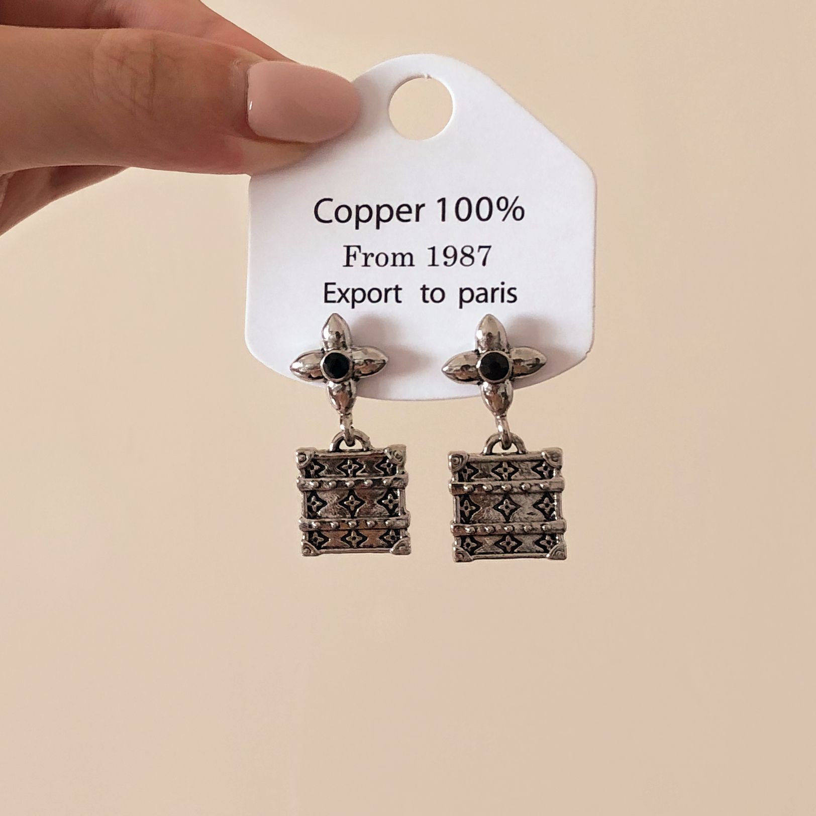 复古十字做旧方形耳环2025新款气质百搭耳钉个性时尚潮流耳环耳饰