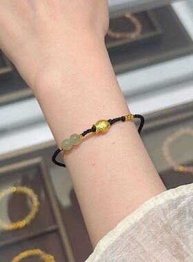 金色小鱼黑绳珠珠高级感手链女款新中式简约极细转运珠手串女