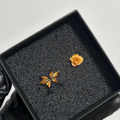 “枯叶蝶”早秋新款落日蝴蝶玫瑰耳钉mini养耳洞简约百搭韩系ins