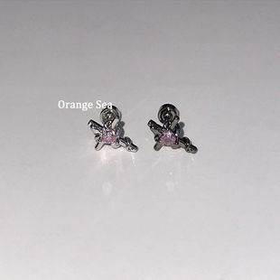 甜酷小众黑粉小蛇束缚十字架耳钉钛钢平底耳骨钉辣妹个性耳蜗钉