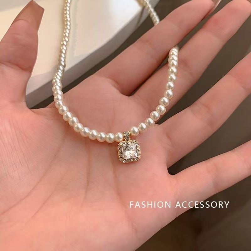 复古轻奢锆石珠珠项链女法式小众优雅气质锁骨链温柔百搭颈链项饰