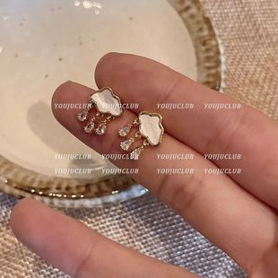 会闪的小云朵~精致水晶贝母耳夹耳环高级感小巧耳钉蚊香盘耳夹女