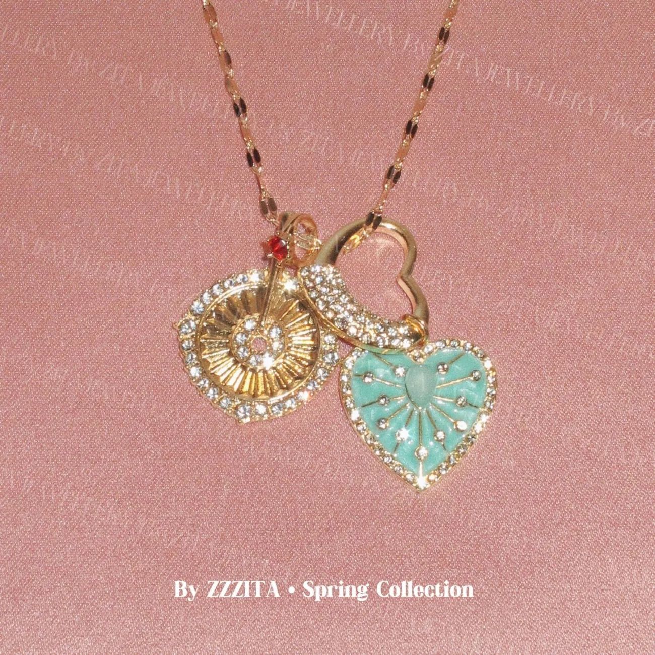 Vintage Lovesign·爱在黎明破晓时~中古爱心薄荷绿项链古着吊坠