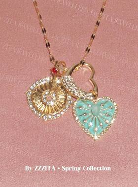 Vintage Lovesign·爱在黎明破晓时~中古爱心薄荷绿项链古着吊坠