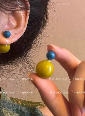 俏皮糖果~小众设计感前后两戴式姜黄色耳钉2025新款独特夏天耳环