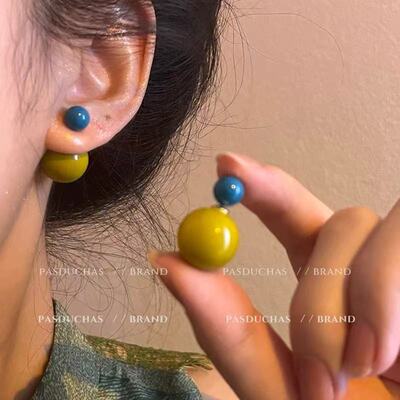 俏皮糖果~小众设计感前后两戴式姜黄色耳钉2025新款独特夏天耳环
