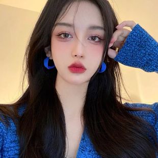 楚楚克莱因蓝蝴蝶结耳饰爱心耳环花朵耳圈耳钉2023年新款潮高级