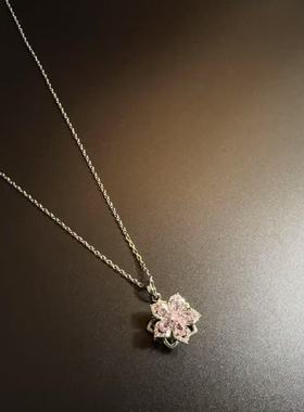 Vintage 古着SilverBloom项链女ins粉色紫荆花高颜值可旋转吊坠