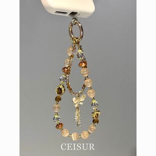 美拉德虎眼色蝴蝶流苏手机链2025新款精致百搭包挂件ccd相机挂饰