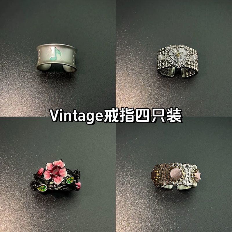 Vintage古着 Music and Redemption戒指银色宽面音乐符号戒指图片