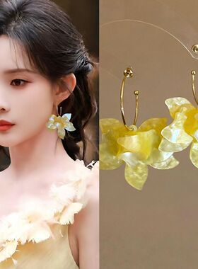 莫奈花园 明媚黄色花朵流苏耳环2026新款海边度假耳钉耳饰