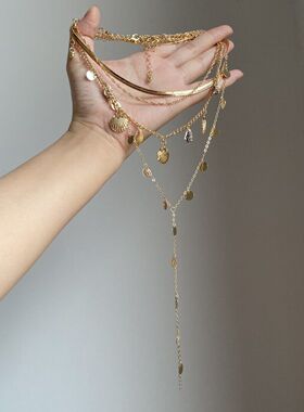 波西米亚海边度假风贝壳海螺流苏项链女小众设计多层叠戴锁骨链潮