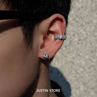 冰糖满钻耳骨夹单只无耳洞耳饰超闪锆石耳钉男欧美小众个性耳夹男