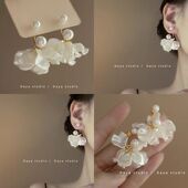 超仙法式 复古珍珠花瓣流苏耳钉轻奢小众高级耳环精致气质花朵耳饰