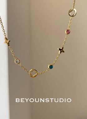 ZUORAN 彩色锆石镂空时尚气质高保色金色手链复古手链