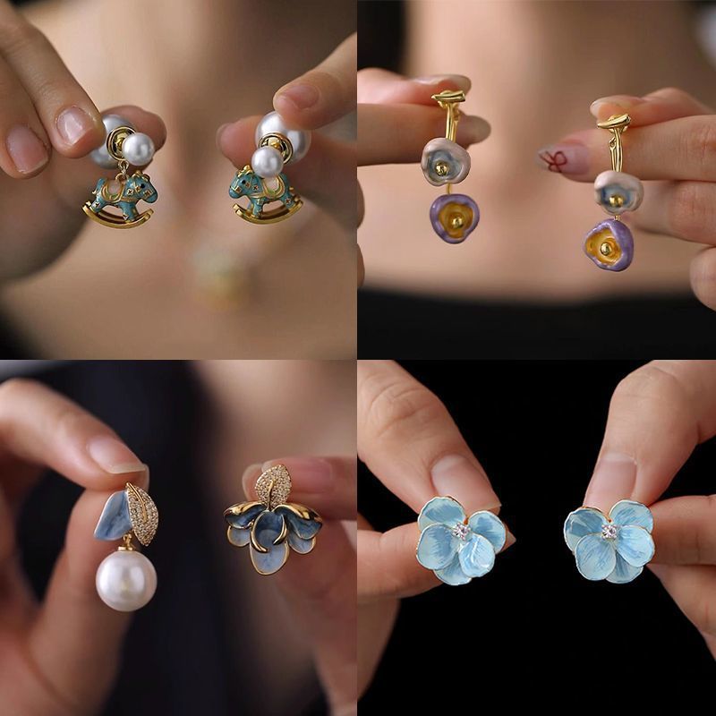 「小木马」新中式蓝色小马驹耳环耳钉童趣可爱一款多戴少女感耳饰