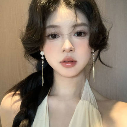 山茶少女~超仙白色山茶花朵珍珠流苏耳环长款显脸小耳饰森系耳夹