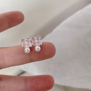 粉色少女心幸运草珍珠耳钉甜美小清新简约耳环小众设计耳饰新款潮