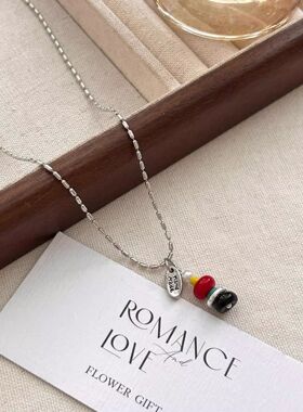 撞色串珠吊坠项链轻奢小众设计感独特锁骨链2025新款日常百搭配饰