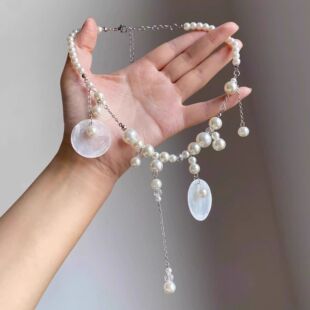 法式轻奢天然圆片贝壳珍珠流苏项链女超仙气质锁骨链海边度假颈链