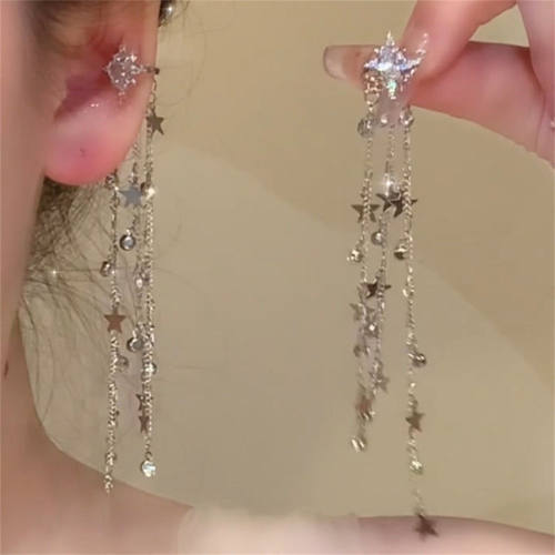 超闪星芒锆石流苏耳骨夹女2025新款无耳洞耳夹龄氛围感显脸小耳饰