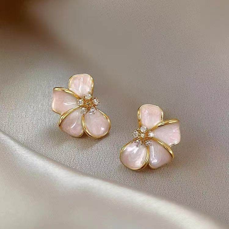 2025新款高级感粉色滴釉花朵耳环小众气质法式耳钉独特绝美耳饰女,饰品/流行首饰/时尚饰品新,耳钉,淘宝优惠券,粉丝福利购,淘宝优惠卷