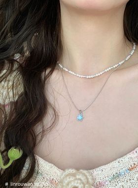 微醺白月光彩色星星珍珠双层叠戴项链女夏季百搭五角星锁骨链颈链