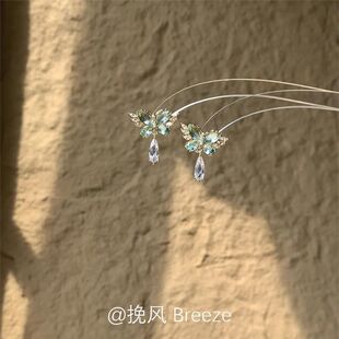 「流年冰蝶」薄荷曼波灵动蝴蝶耳钉小清新绿色无耳洞耳夹精致耳饰